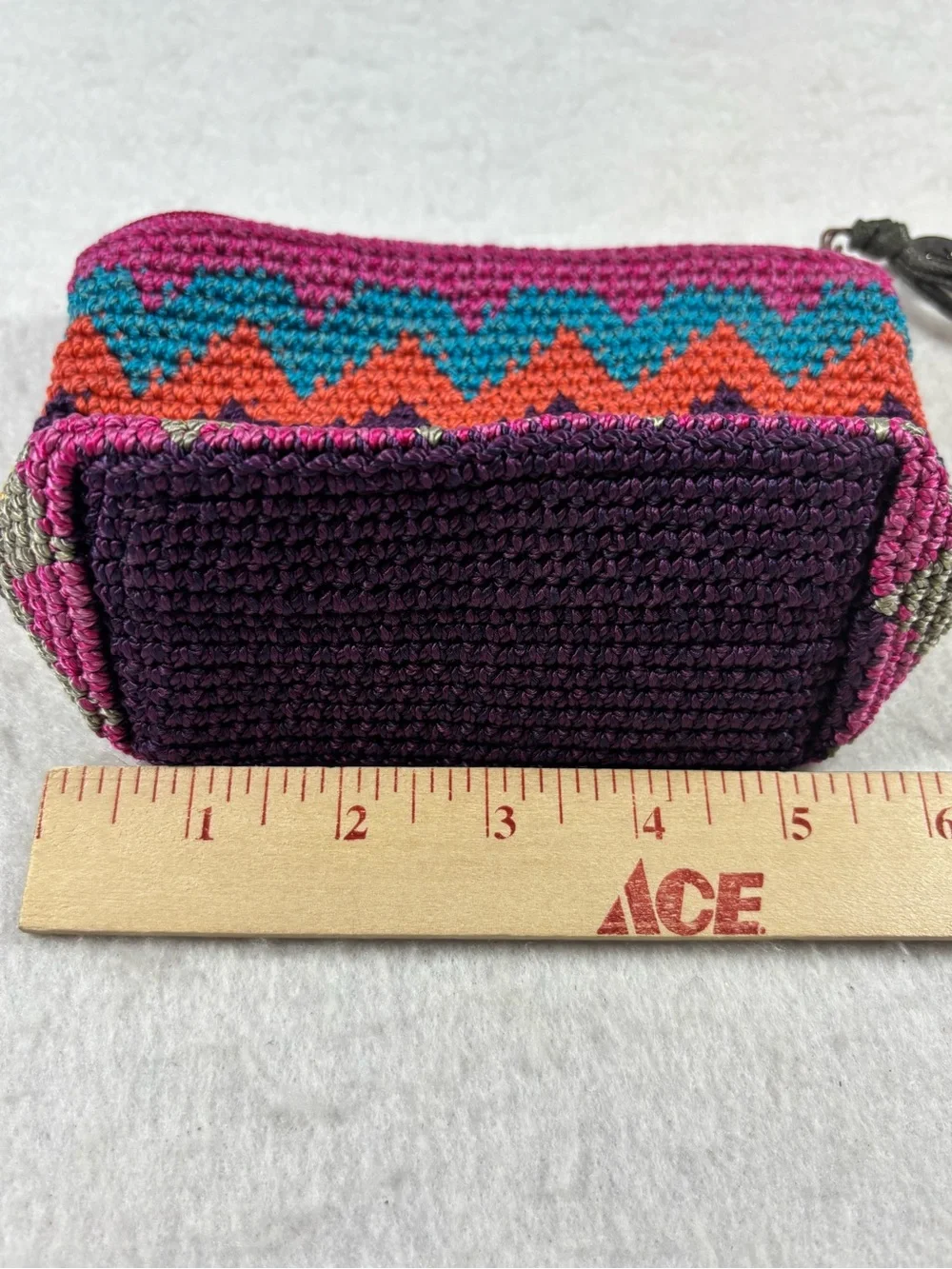 The Sak Colorful Crochet Zip Pouch Cosmetic Bag Boho Small Multi Color